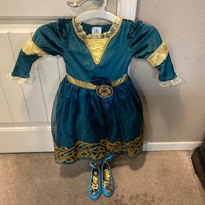 Disney Meredith costume with shoes, size 3 dress and 7/8 toddler shoes.